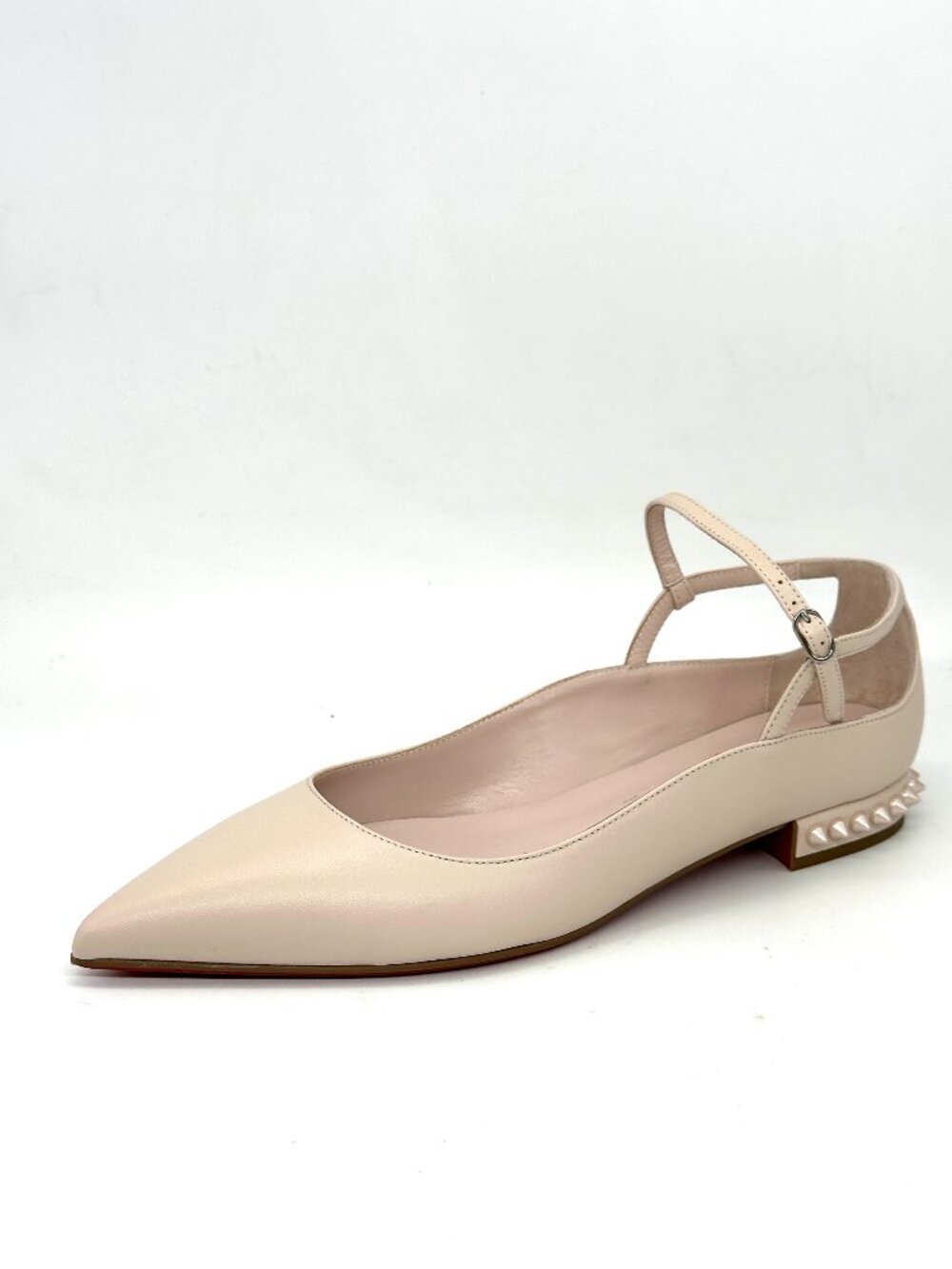 Christian Louboutin CONCLUSIVE Spike Ankle Strap Flat Ballerina Shoes Leche - Picture 6 of 15